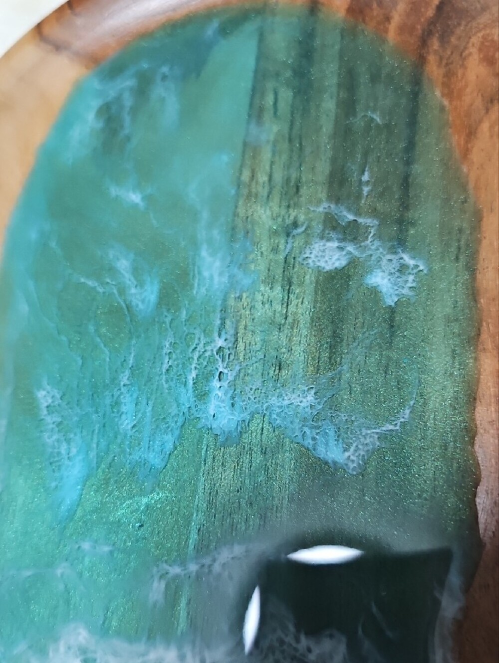 Handcrafted Wooden Ocean Resin Tray - Teal & White Wave Design - Picture 10 of 11